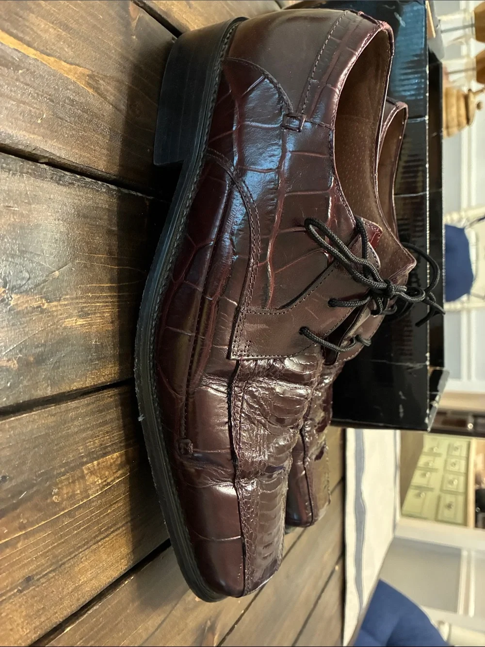 Stacy Adams Burgundy Croc-Embossed Leather Lace-Up Oxfords